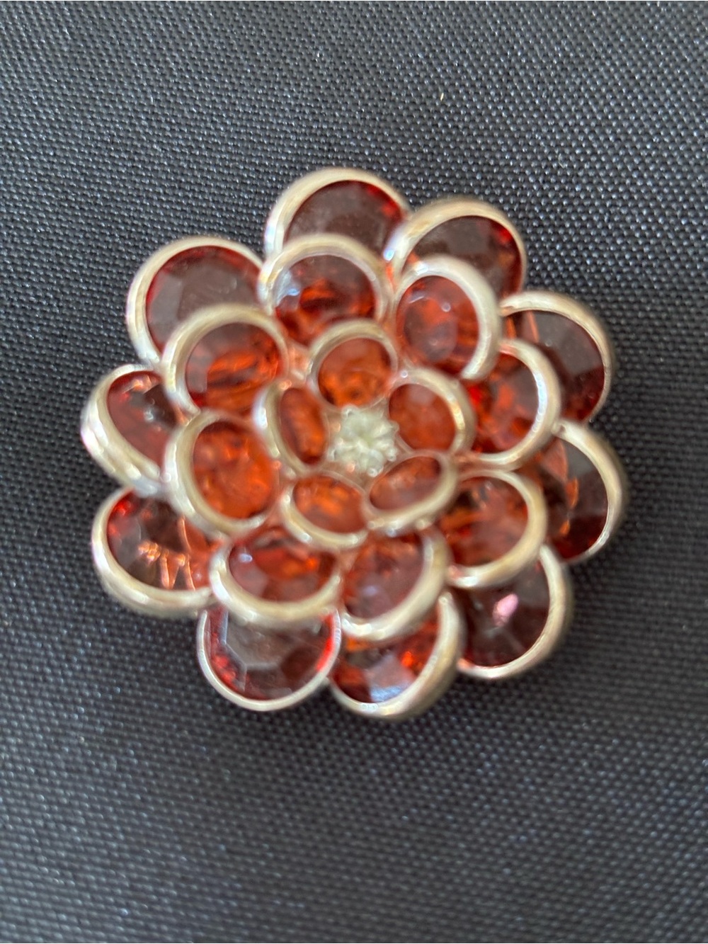 Silver-Tone Red Floral Crystal Brooch